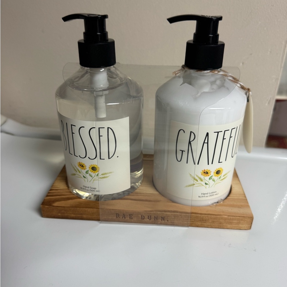 Rae Dunn Blessed & Grateful Hand Soap and Lotion Set